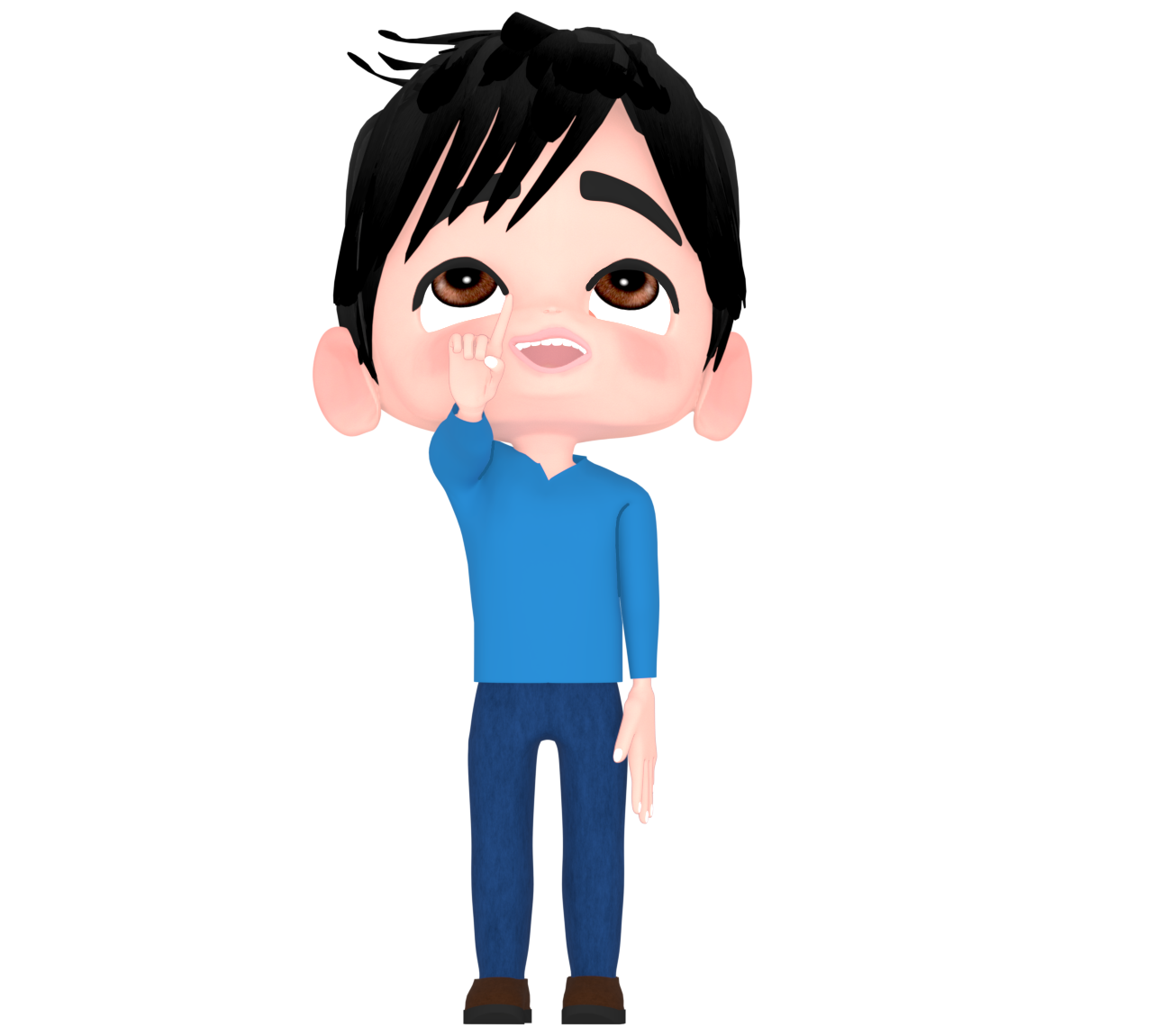 笑顔で上を指差す男性のイラスト
