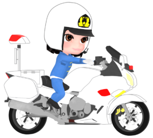 笑顔の女性白バイ隊員のイラスト