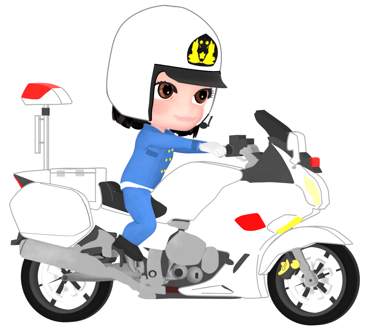 笑顔の女性白バイ隊員のイラスト