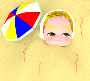 笑顔で砂風呂に入る男性のイラスト