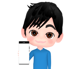 笑顔でスマホの画面を見せる男性のイラスト