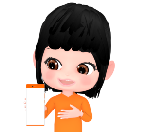 笑顔でスマホの画面を見せる女性のイラスト