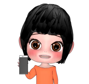 笑顔でスマホの画面を見せる女性のイラスト