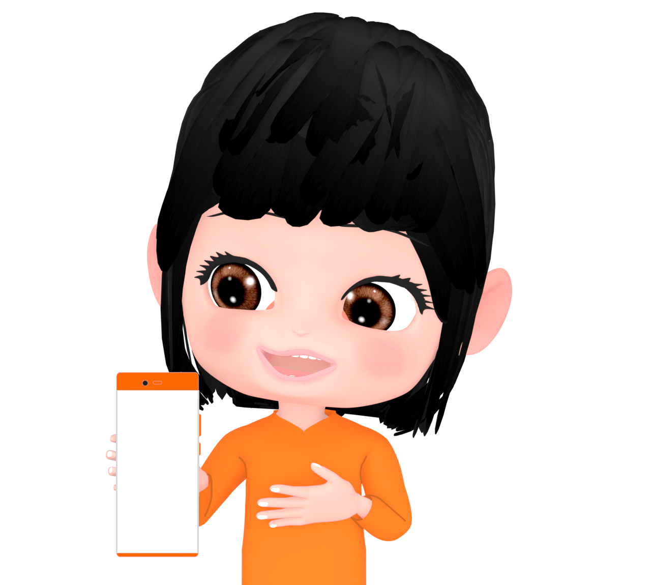 笑顔でスマホの画面を見せる女性のイラスト 7 笑顔でスマホの画面を見せる女性のイラスト