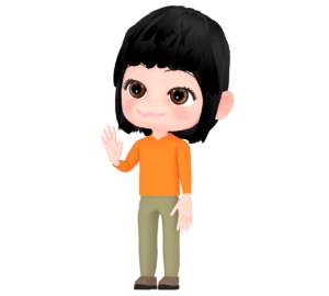 笑顔で手を挙げる女性のイラスト