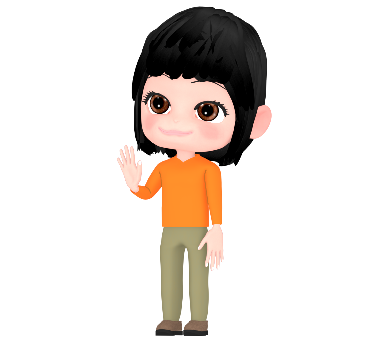笑顔で手を挙げる女性のイラスト