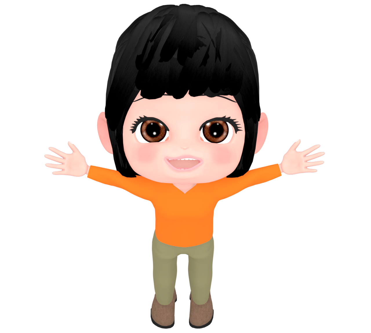 笑顔で両手を広げる女性のイラスト