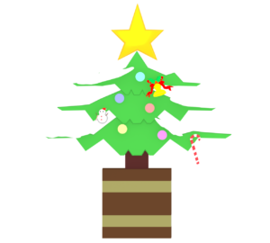 雪が積もる可愛いクリスマスツリーのイラスト