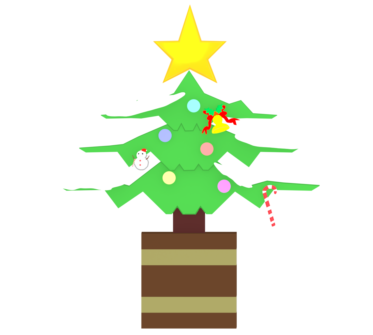 雪が積もる可愛いクリスマスツリーのイラスト