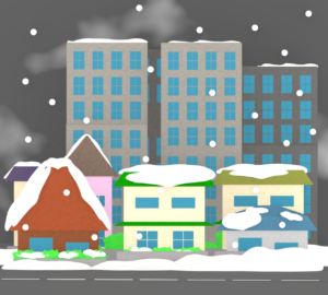 雪が降る住宅街のイラスト