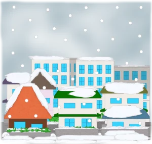 雪が降る住宅街のイラスト