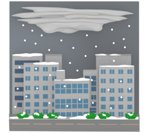 雪が降るオフィス街のイラスト