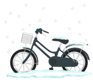 雪が積もるママチャリのイラスト