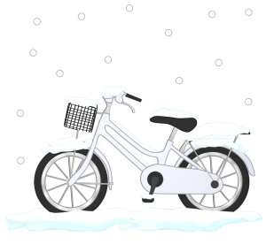 雪が積もるママチャリのイラスト