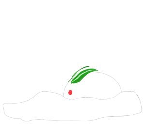 雪の上にいる雪うさぎのイラスト