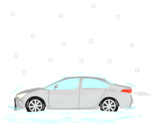 雪でスリップをする車のイラスト