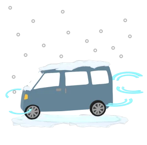 雪でスリップする車のイラスト