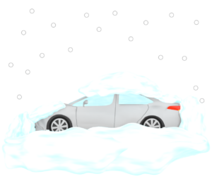 雪で立ち往生をする車のイラスト