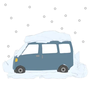 雪で立ち往生する車のイラスト