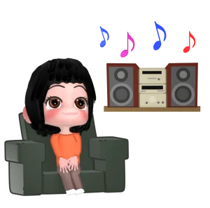 ソファーで音楽鑑賞をする女性のイラスト