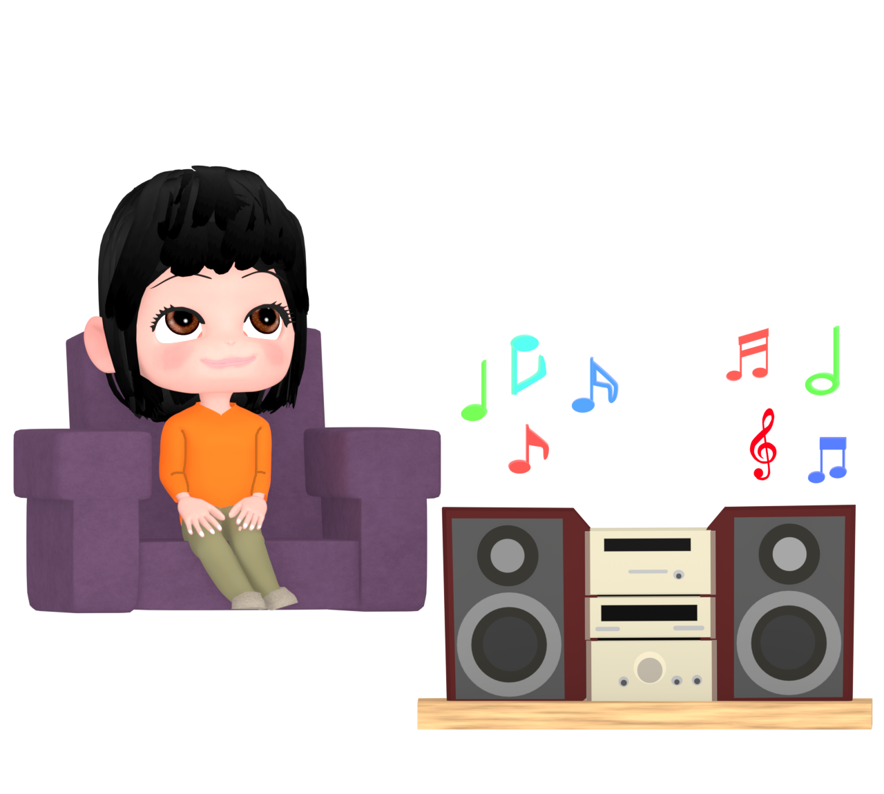 ソファーで音楽鑑賞をする女性のイラスト