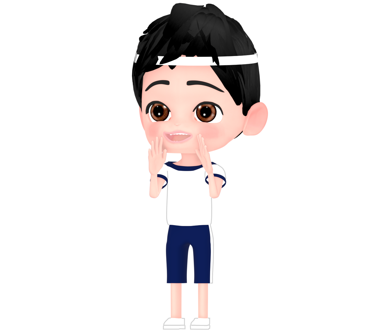 運動会で応援をする白組の男子生徒のイラスト