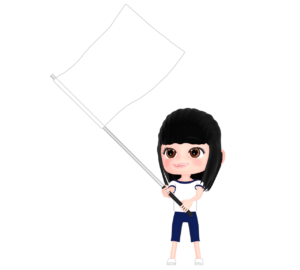 運動会でクラス旗を振る女子のイラスト
