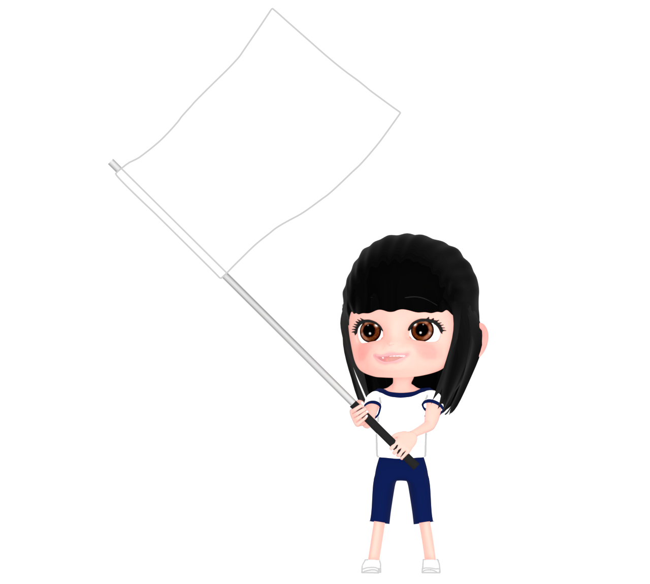 運動会でクラス旗を振る女子のイラスト
