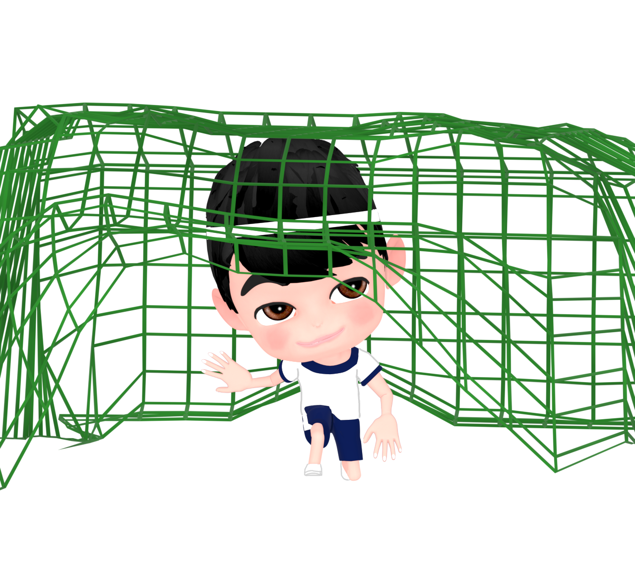 運動会で障害物競走の網を潜る男の子のイラスト