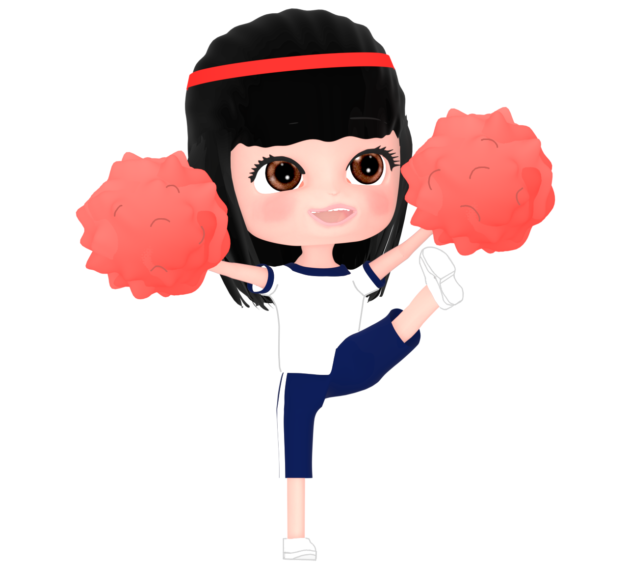 運動会で赤組を応援する女子のイラスト