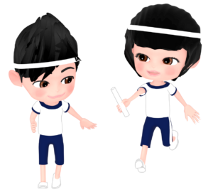 運動会でリレーをする白組の学生のイラスト