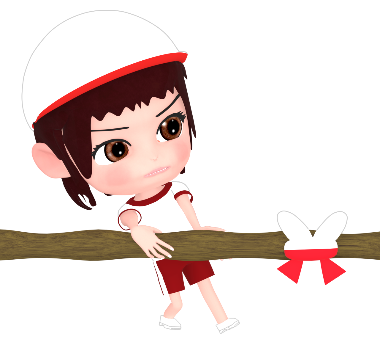 運動会で綱引きを楽しむ白組の女の子のイラスト