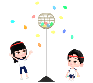 体育祭で玉入れをする学生のイラスト