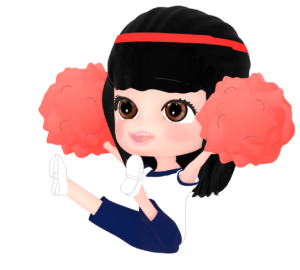 体育祭で応援をする赤組の女の子のイラスト