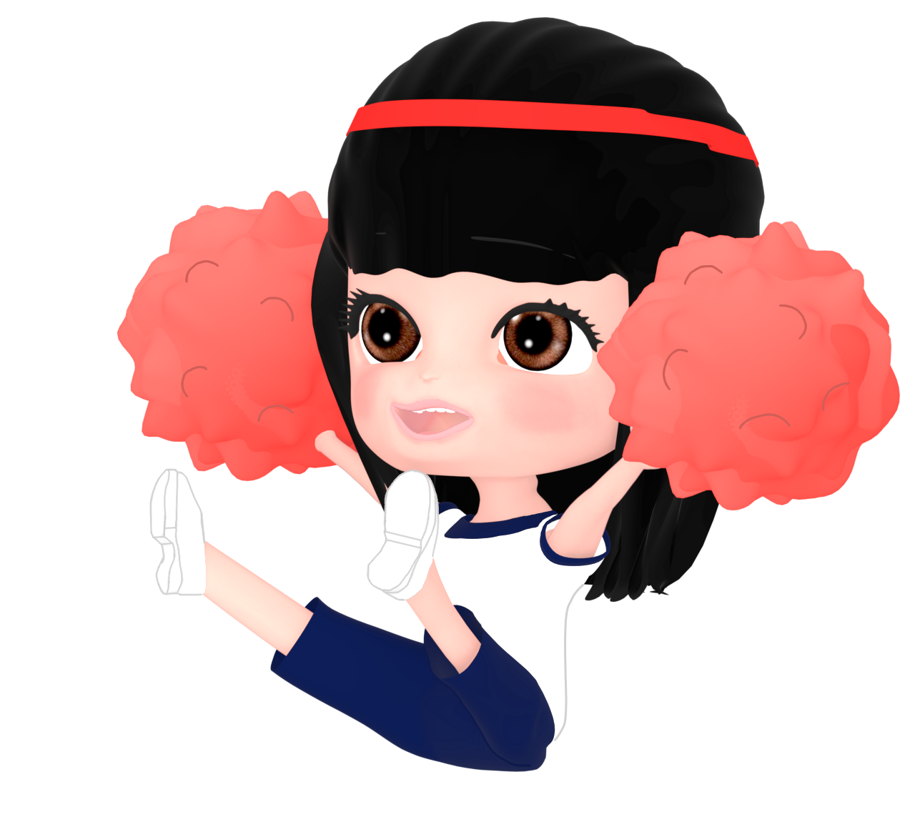 体育祭で応援をする赤組の女の子のイラスト