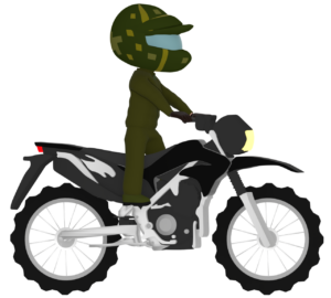 立ってオフロードバイクを運転するイラスト