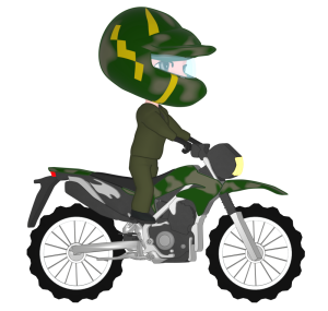 立ってオフロードバイクを運転するイラスト