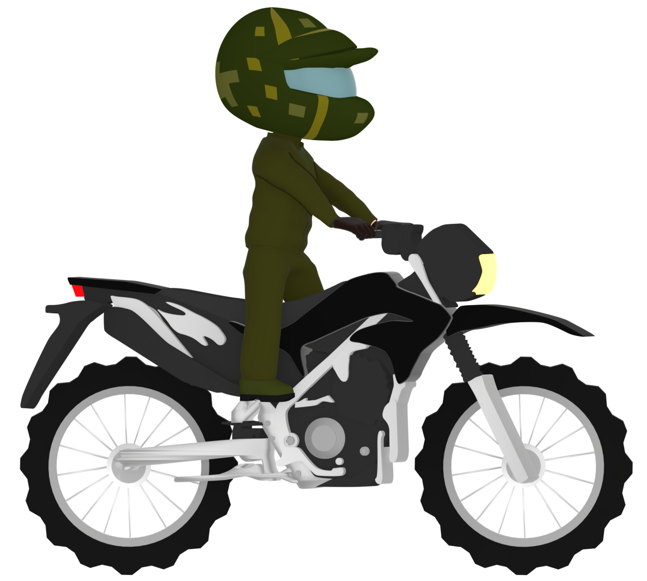 立ってオフロードバイクを運転するイラスト