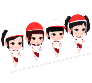 スタート位置に並ぶ徒競走の女の子のイラスト