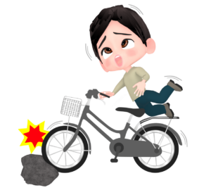 石で転倒をする自転車のイラスト