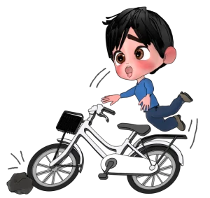 石で転倒する自転車のイラスト