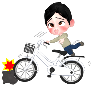 石で転倒する自転車のイラスト