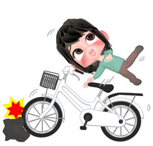 石で転ぶ自転車に乗った女性のイラスト