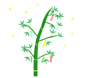 七夕の短冊がついた竹のイラスト