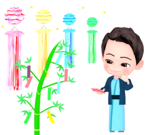 短冊を眺める男性のイラスト