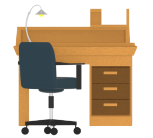 おしゃれな木製の机と椅子のイラスト