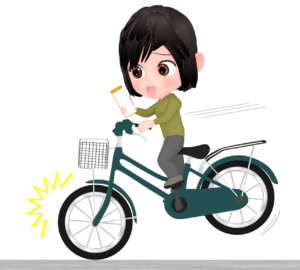 自転車で急ブレーキをするスマホを持つ女性のイラスト