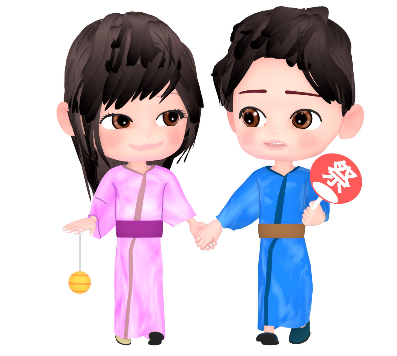 夏祭りでデートをするカップルのイラスト