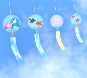 夏空と風鈴のイラスト