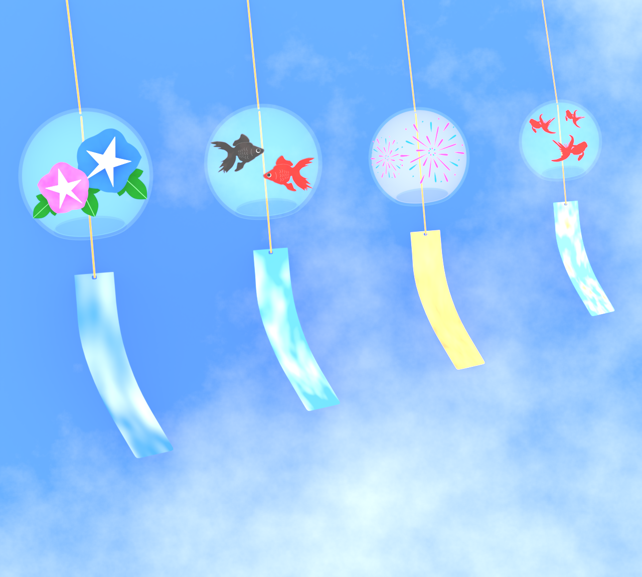夏空と風鈴のイラスト